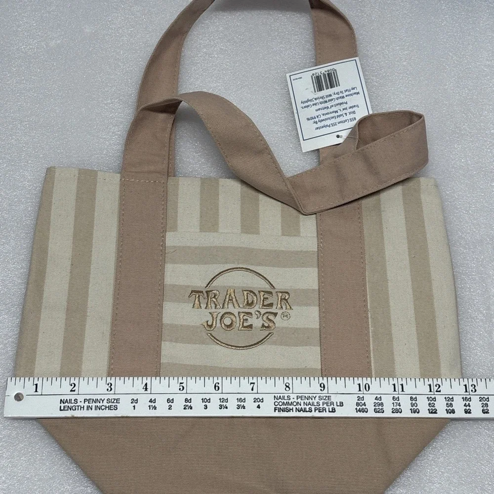 New Trader Joe's Mini tan summer 2026 Striped Canvas Tote Bag‎
